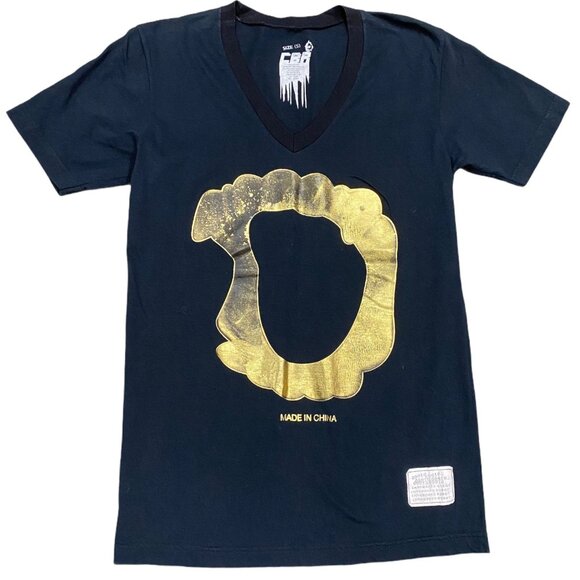CBR Mens S Black Tshirt Gold Grill Vampire Teeth Mouth Metallic Graphic Print - Picture 9 of 9